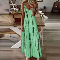 Жени Без Ракави Макси Макси Мода В - Вратот Печатени Летен Фустан Зелена М