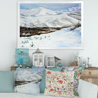 DesignArt 'планини опфатени со снег со зимски пејзаж' Традиционален врамен уметнички принт