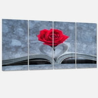 DesignArt 'црвена роза во книгата' Цветни уметности платно печатење