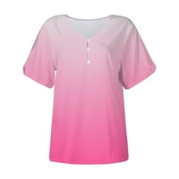 Цврста Блуза Со кратки Ракави Секојдневно Лето Хенли Блузи За Жени Розова 3XL