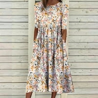 Дозвола летен случајн лабав плетен фустан жени лабава краток ракав проток фустан со џеб швајцарски точки миди фустан, хавајски фустани за жени