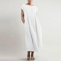 Фустани за подароци за жени дозвола под 10 долари, женски солиден ракав без ракави макси џебови постелнина лабава лабава кафтан долг фустан