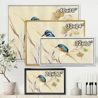Заедничка птица Kingfisher на гранка врамена слика за сликање на платно уметничко печатење