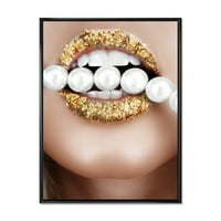 DesignArt 'Златен лист усни уста со модерни врамени платно платно wallидни уметности