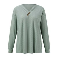 Bluze Fabiurt Bluze за жени, женски моден обичен кошула со долги ракави, долг ракав V врат со долг ракав, обични врвови, зелена