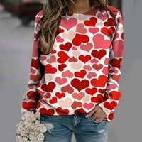 Денот на в Valentубените кошули жени симпатична loveубов срцев ден за џемпери на џемпери на раглан врвови графички екипаж со