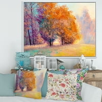 ДизајнАрт „Есенска шума портокалова остава пејзаж“ езерска куќа врамена платно wallидна уметност печатење