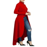 Capreze жени цврста боја макси фустани џебови декор патент работа висока врата долга фустан црвена с