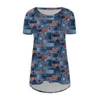 Преголеми кошули на какина За Жени Плус Големина Маица Денот На Независноста Печатени Блуза Со Кратки Ракави Врвови Лабави Маици