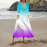 Обичен моден мода на SendkeelWomen удобен печатен ракав џебен фустан