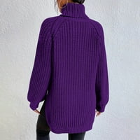 Зунфео џемпер за жени- Дополт кабел со долг ракав, плетени врвови на врвови, лабав вклопување на висок врат, цврст пулвер, есен