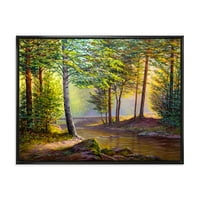 Изгрејсонце сјае низ будењето FIR Forest Fromed Framed Painting Canvas Art Print