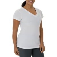 Activeенска активна активен V-врат со кратка маица со кратки ракави
