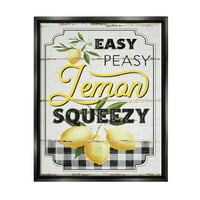 Stuple Industries Vintage Rustic Easy Peasy Lemon Limon Screezzy Quote Jet Black Framed Floiting Canvas wallидна уметност, 24x30