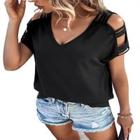 Обичен обичен v врат кратки ракави црна боја маици за жени