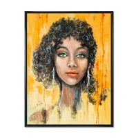 Дизајн на девојчето лице со зелени очи и црна коса впечаток 'модерна врамена платна wallидна уметност печатење
