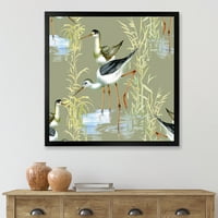 DesignArt 'Herons Birds in the Grey Water' Farmhouse Dramed Art Print