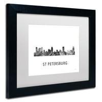 Трговска марка ликовна уметност „Санкт Петербург fl Skyline wb-bw“ платно уметност од Марлен Вотсон, бела мат, црна рамка