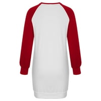 Вонкос мини фустани за жени на дозвола- долг врат на долг ракав со џебови печатени модни есен зимски фустани за лето црвена