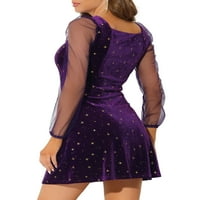 Уникатни поволни цени за женски плоштад врат мрежа чиста ракав сјај starвезда со кадифено мини фустан